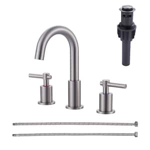 2-Handle Bathroom Faucet Widespread Bathroom Sink Faucet with Pop-up Drain 3 Hole Installation in Brushed Nickel