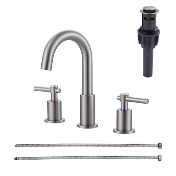 AVITAS 2-Handle Bathroom Faucet Widespread Bathroom Sink Faucet with Pop-up Drain 3 Hole Installation in Brushed Nickel