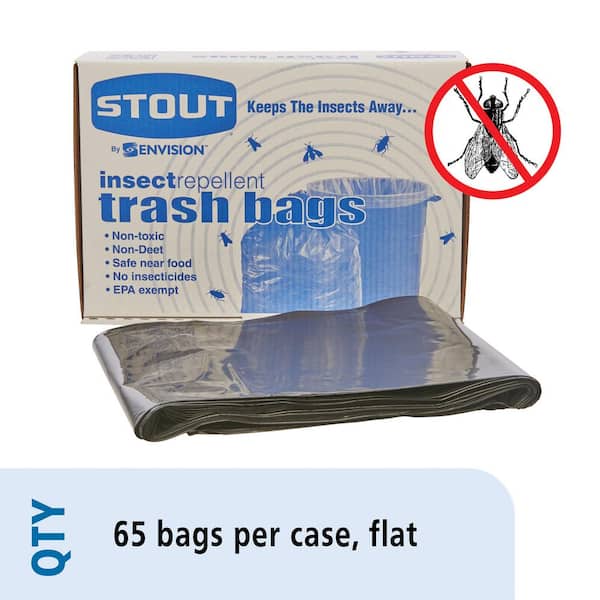 Stout® by Envision™ Insect-Repellent Trash Bags, 55 gal, 2 mil, 37 x 52,  Black, 65/Box