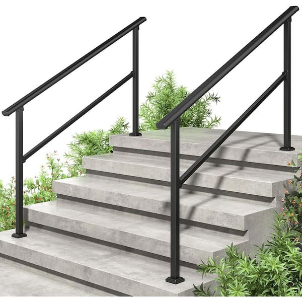 68 in. x 36 in. 5-Step Black Carbon Steel Stair Railing Kit, Safety Outdoor Handrails for Exterior Steps (2-Pack)