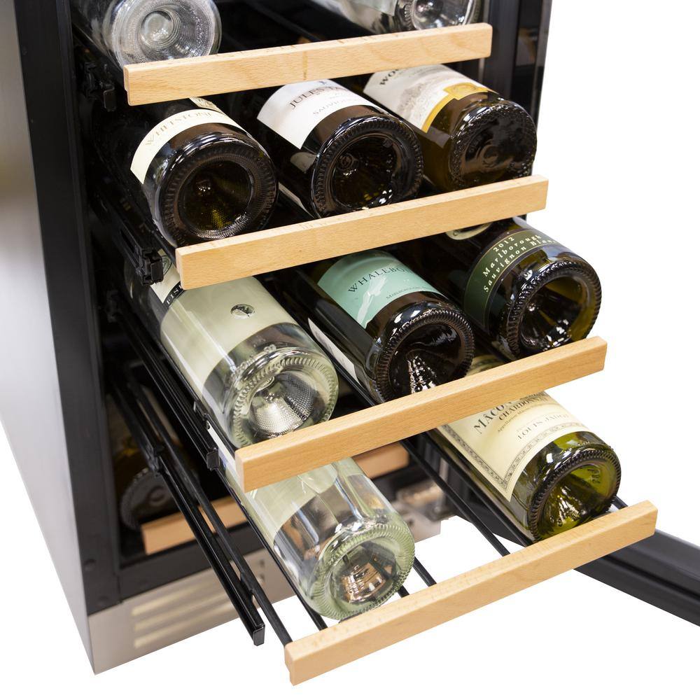 28-Bottle Black and Stainless Steel Freestanding Wine Cooler with LED Lighting