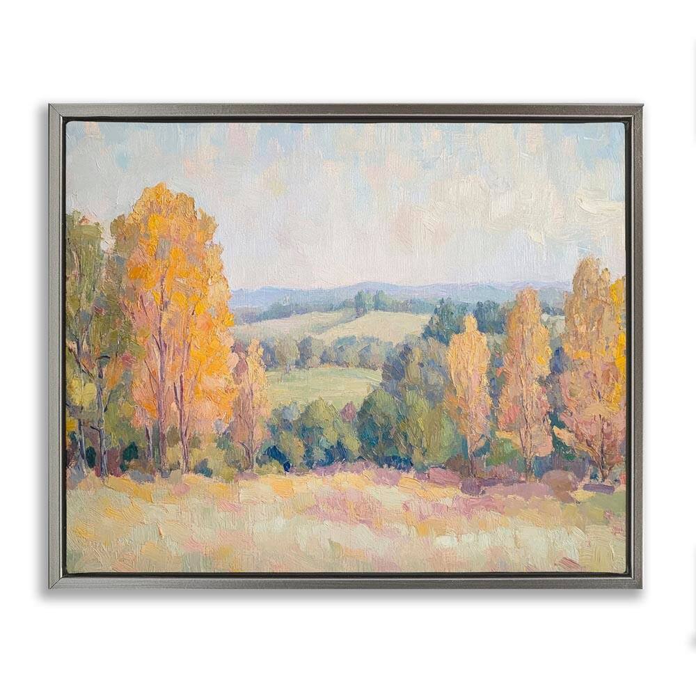 Countryside in Autumn by Petal Prints Design Gray Floater Frame Nature Graphic Art Print 17 in. x 21 in.