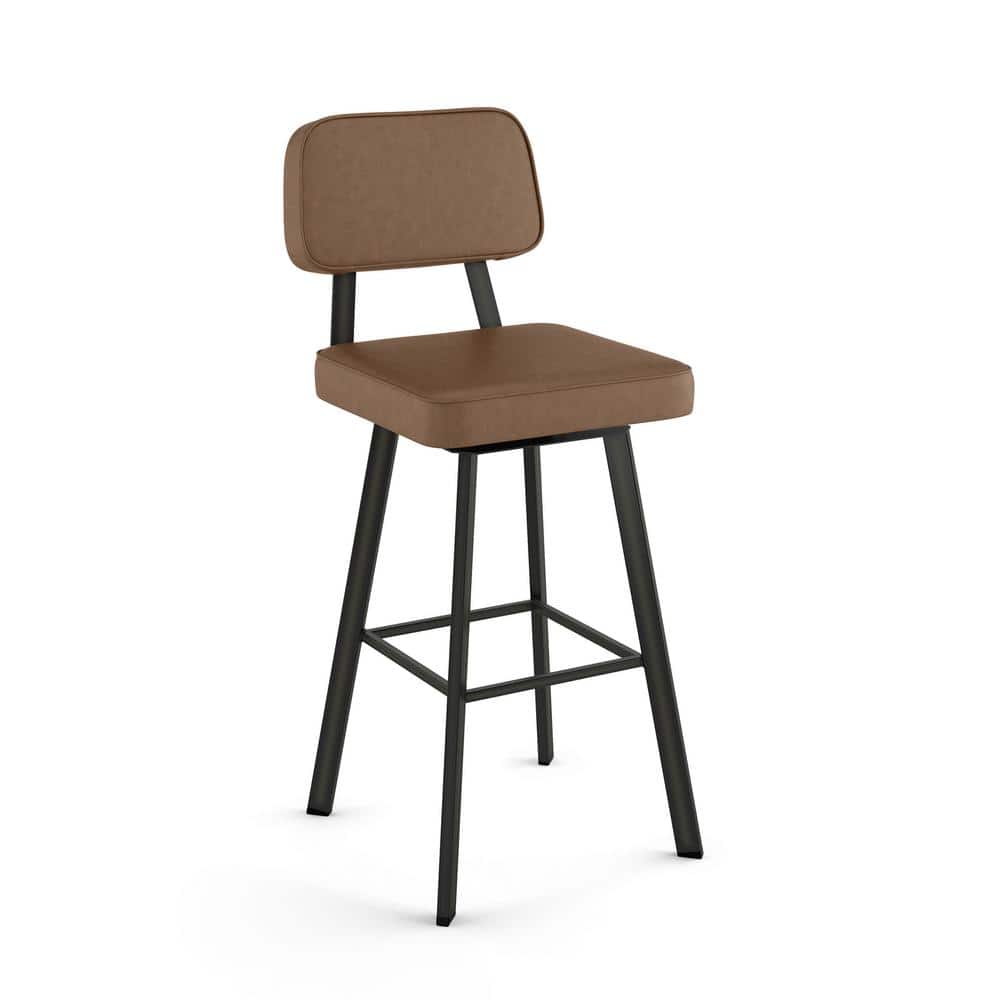 Brown Faux Leather Swivel Counter Stool with Gun Metal Finish