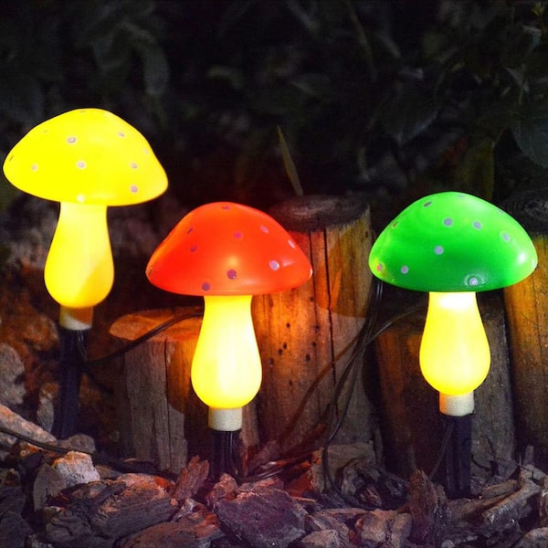 Multi-Colored Plastic Solar Outdoor Mushroom Lights 6-Pack