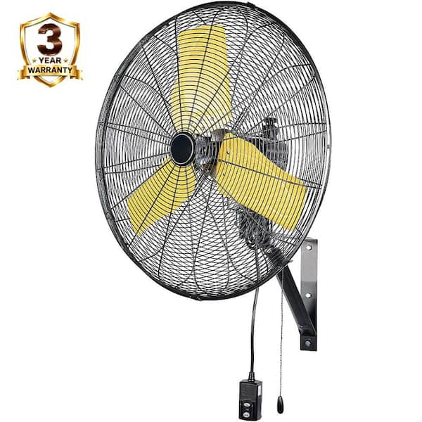24 in. 3-Speeds Outdoor Wall Mounted Fan in Yellow with IP44 Enclosure Motor, Sealed Control Box, GFCI Plug