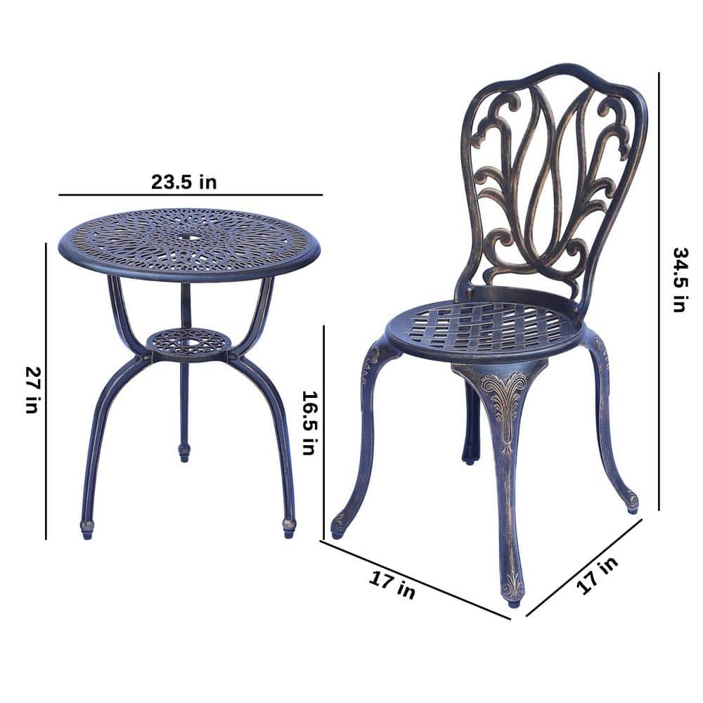 Antique Copper Cast Aluminum 3-Piece Outdoor Bistro Set