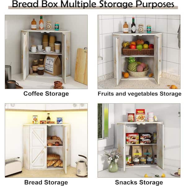 Lynzavix 1-Piece Large Capacity Bamboo Corner Bread Box Set with