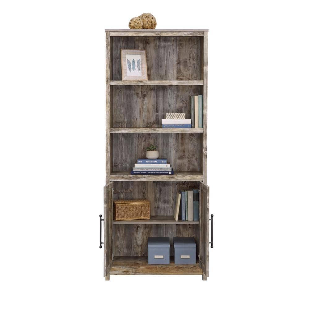 Rustic Cedar 71.5" Adjustable 5-Shelf Bookcase with Doors