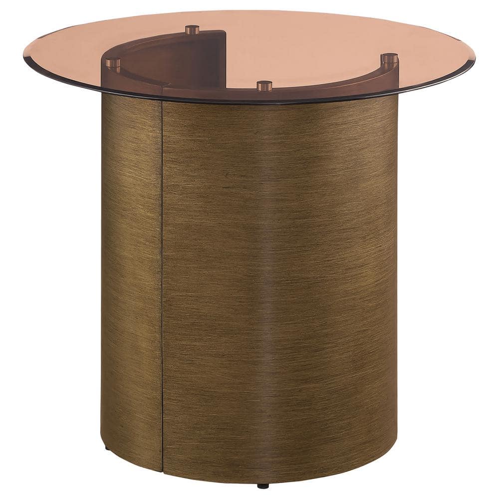 Morena Round Bronze Metal End Table with Tawny Glass Top