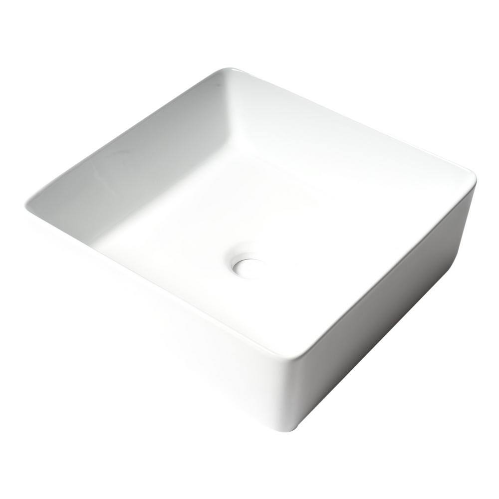 White Square Ceramic Above-Counter Bathroom Sink 15.13"