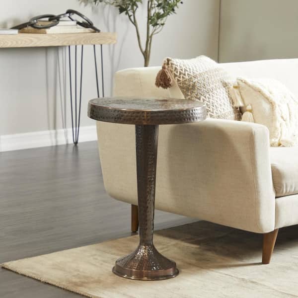 Litton Lane 19 in. Bronze Large Round Aluminum End Table with Hammered Design