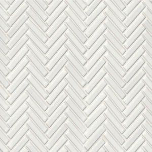 90 Herringbone 1/2 in. x 2 in. Glossy White Porcelain Mosaic Tile (9.43 sq. ft./Case)