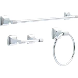 Portwood 3-Piece Bath Hardware Set with Towel Ring 24 in. Towel Bar and Toilet Paper Holder in Polished Chrome