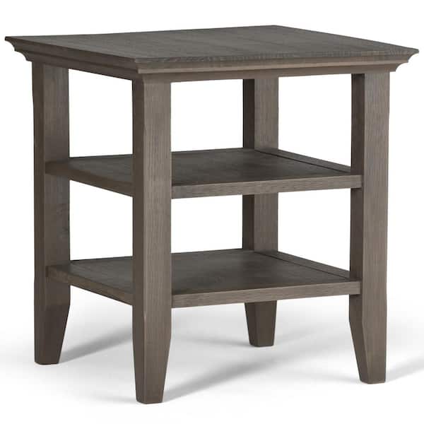 Simpli Home Acadian Solid Wood 19 in. Wide Square Transitional End Table in Farmhouse Grey