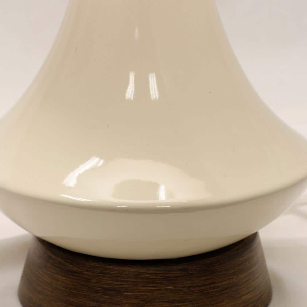 Cream Ceramic Table Lamp with Faux Wood Base and Oatmeal Shade