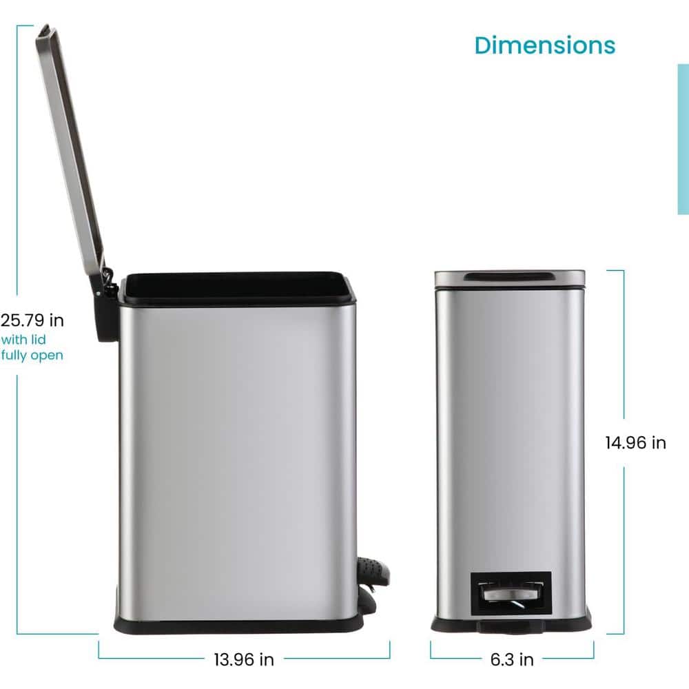 Slim Rectangular Silver Stainless Steel Step-On Trash Can