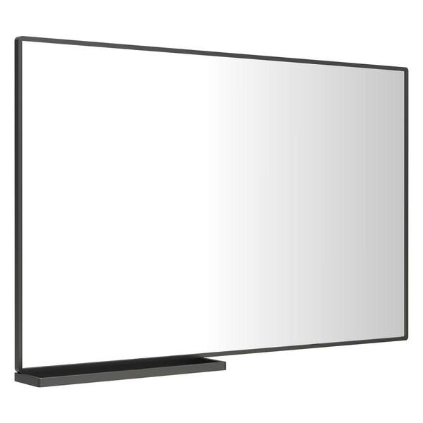 Unbranded 47.2 in. W x 30 in. H Large Rectangular Aluminium Framed Wall Bathroom Vanity Mirror in Black with Storage Shelf