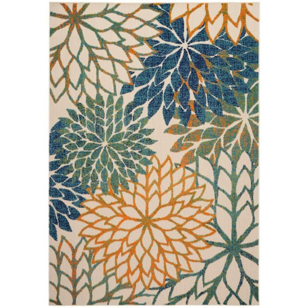 Aloha Blue Green 4 ft. x 6 ft. Floral Contemporary Indoor/Outdoor Area Rug