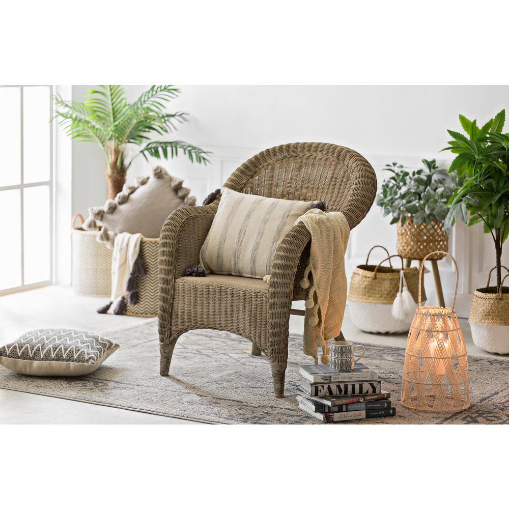 Gray Square Cotton Slub Pillow with Tassels