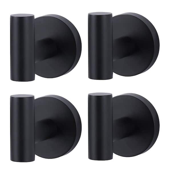 Wall Mounted Bathroom Round J-Hook Robe/Towel Hook in Stainless Steel Matte Black (4-Pack)