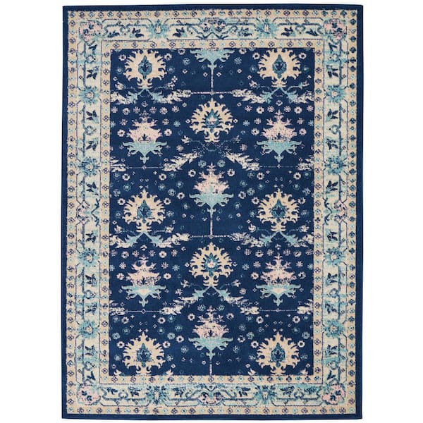 Nourison Tranquil Navy/Ivory 5 ft. x 7 ft. Persian Vintage Area Rug
