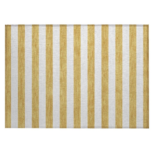 Gold 2 ft. x 3 ft. Woven Striped Polyester Rectangle Indoor/Outdoor Area Rug