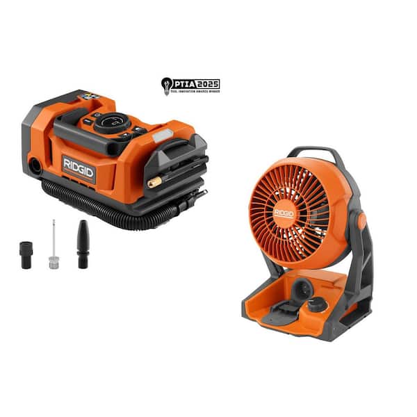 18V Dual Function Cordless Inflator with Accessories and 18V Cordless Hybrid Jobsite Fan (Tools Only)