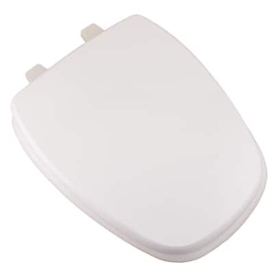Molded Wood Elongated Closed Square Front Toilet Seat fits Eljer Emblem with Cover and Adjustable Hinge in White