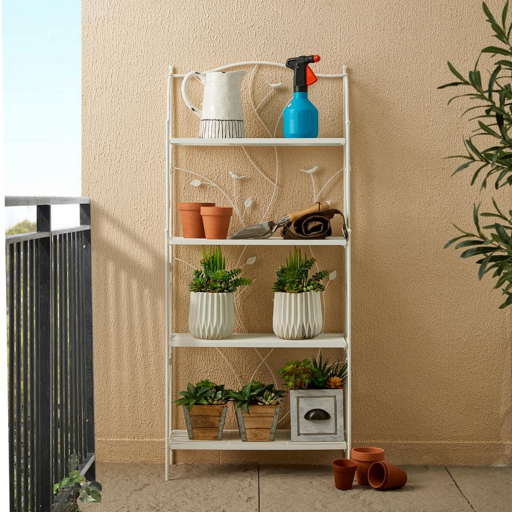 Elegant White Metal 4-Tier Rectangular Plant Stand