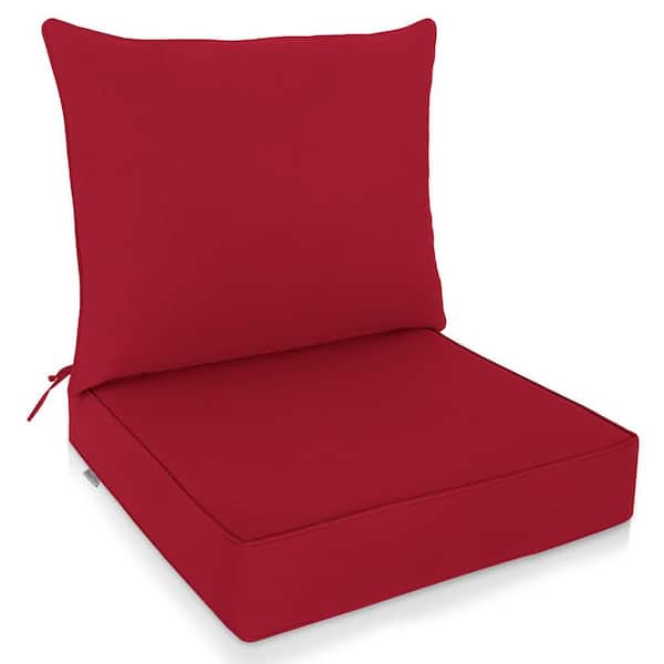 25 in. W x 25 in. D Red Universal Outdoor Dining Chair Seat Back Cushion