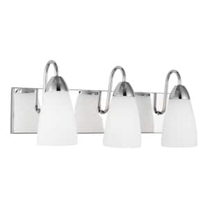 Seville 21 in. 3-Light Chrome Transitional Modern Wall Bathroom Vanity Light with White Glass Shades and LED Bulbs
