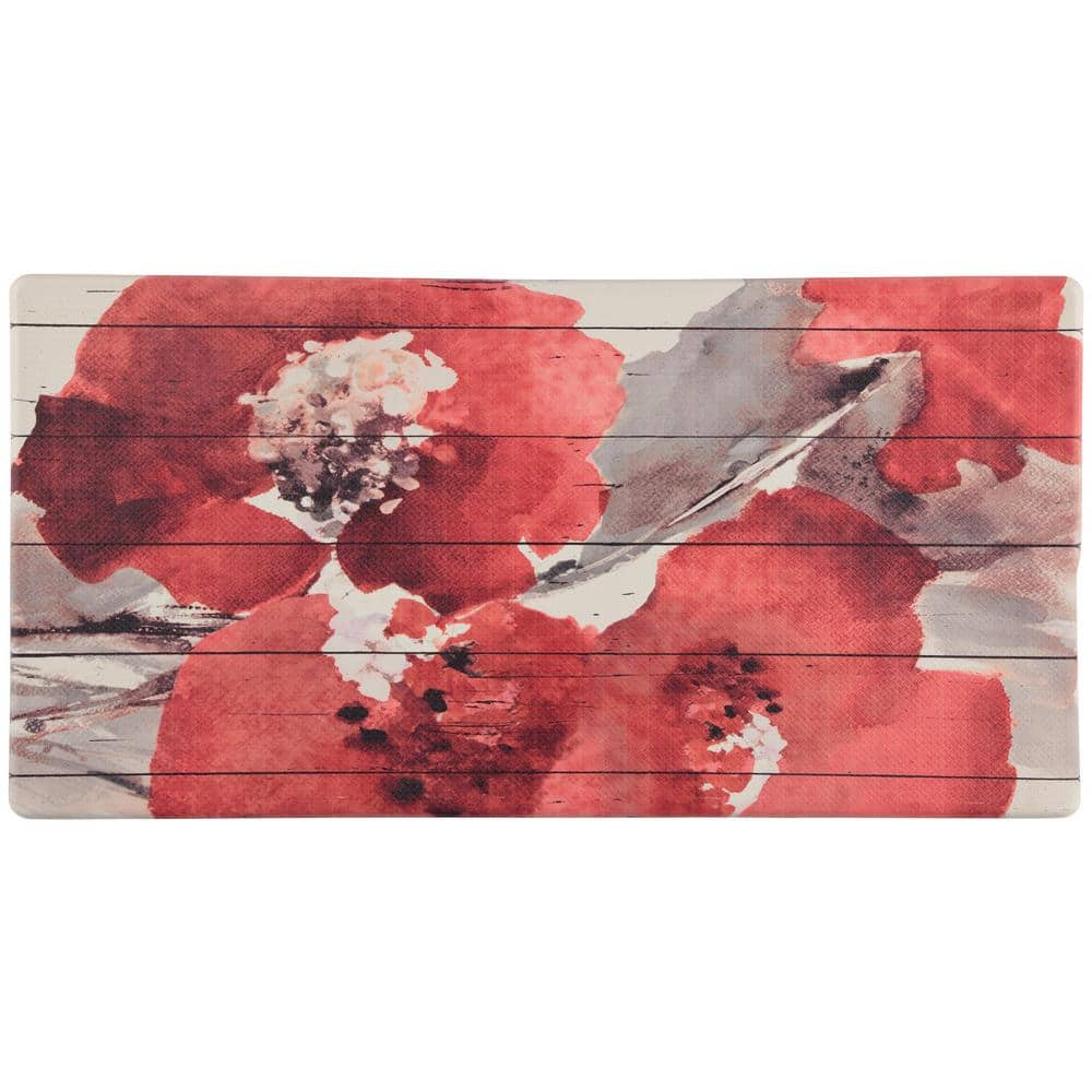 J&V Textiles Red Floral 20 in. x 39 in. Anti-Fatigue Kitchen Mat