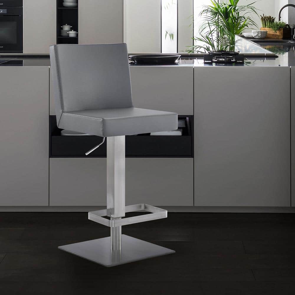 Legacy Contemporary Swivel Bar Stool in Brushed Stainless Steel and Grey Fa