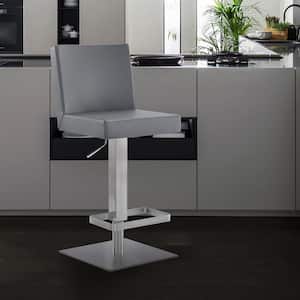 Legacy Contemporary Swivel Bar Stool in Brushed Stainless Steel and Grey Faux Leather