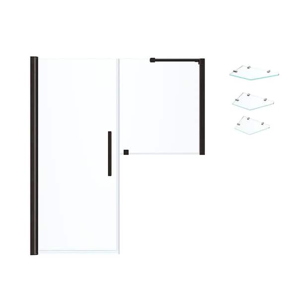 Pasadena 59-13/16 in W x 72 in H Pivot Frameless Shower Door in ORB with Buttress Panel & Shelves