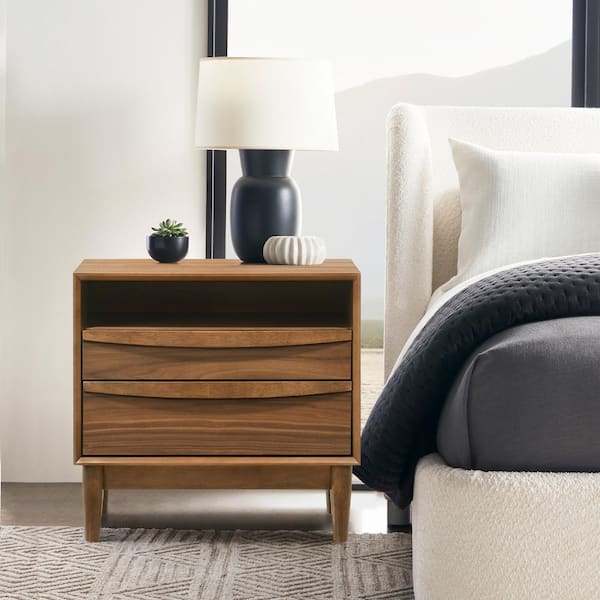 Armen Living Artemio Walnut 2 Drawer 23 in. W Nightstand