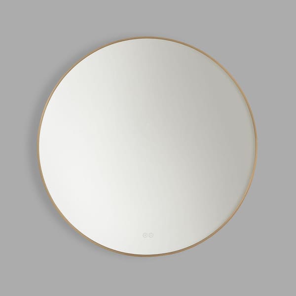 Cadre 36 in. x 36 in. Satin Brass Integrated LED Illuminated Dimmable Vanity Light Mirror