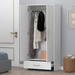 White 2-Door Wardrobe Armoire with 1-Drawers and Hanging Rod 66.9 in. H x 31.5 in. W x 18.9 in. D