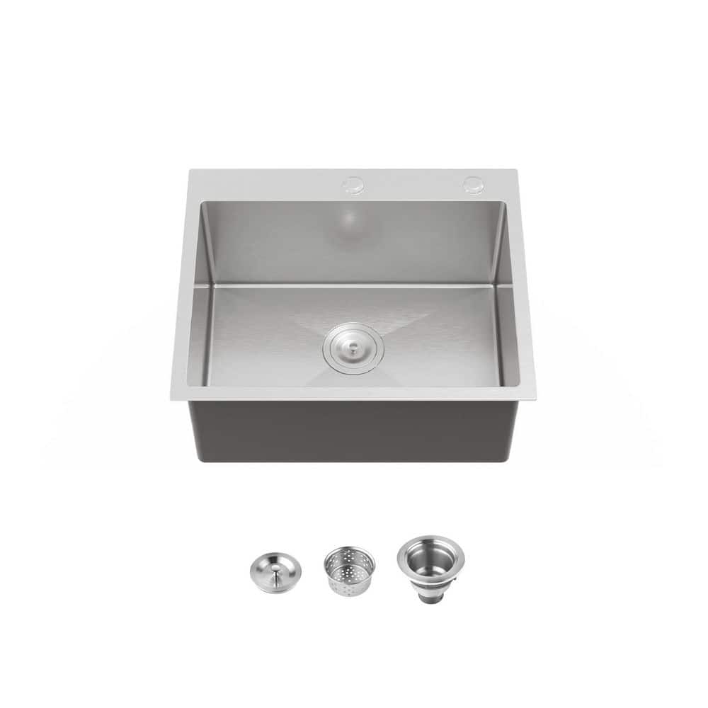 23 in. L x 19 in. W Drop-In Single Bowl 16-Gauge Stainless Steel Kitchen Sink in Brushed Nickel price history on PriceWatchPro
