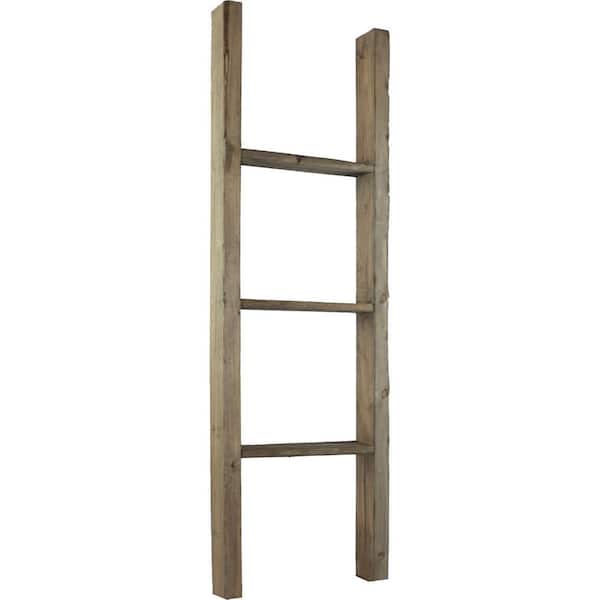 Ekena Millwork 15 in. x 48 in. x 3 1/2 in. Barnwood Decor Collection Pebble Grey Vintage Farmhouse 3-Rung Ladder