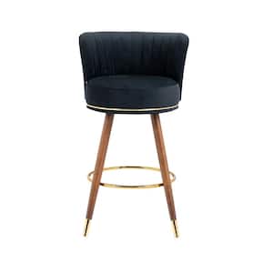 36 in. Upholstered Low Back Wood Counter Bar Stools with Black Velvet Seat (Set of 2)