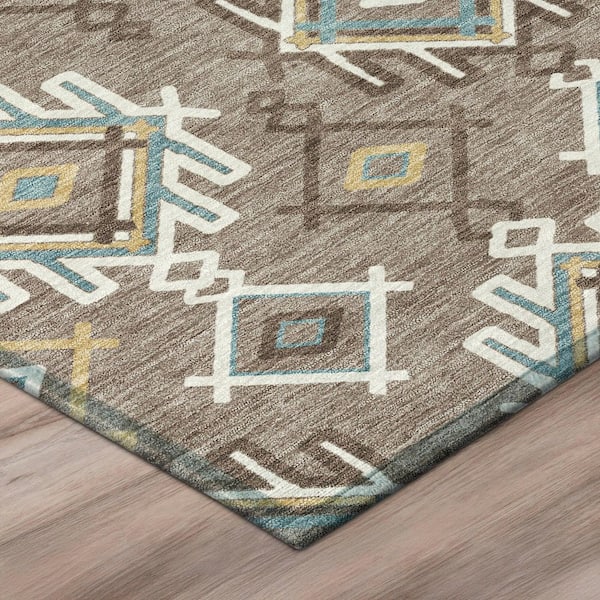 Chantille Machine Washable Indoor/Outdoor Abstract ACN3042 Taupe 8 ft. x 8 ft. Round Rug
