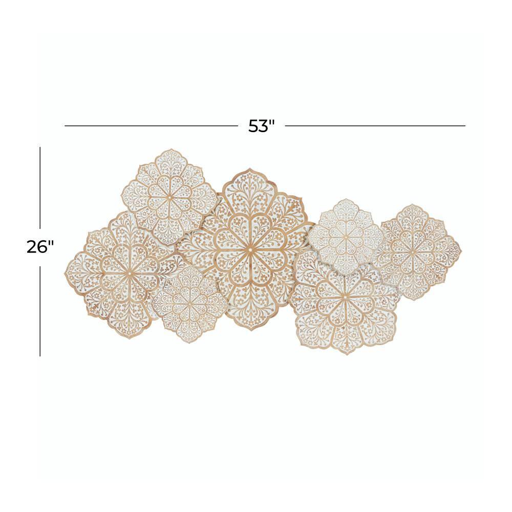 White and Natural Wood Intricately Carved Floral Wall Decor