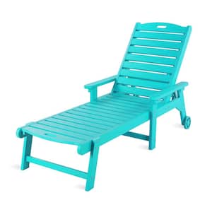 Helen Aruba Blue Recycled Plastic Polywood Outdoor Reclining Chaise Lounge Chairs with Wheels for Poolside Patio