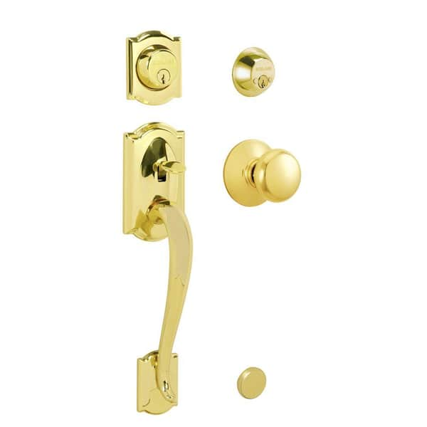 Schlage Camelot Bright Brass Double Cylinder Door Handleset With ...