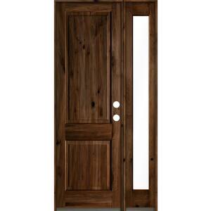 44 in. x 96 in. Knotty Alder Square Top Left-Hand/Inswing Clear Glass Provincial Stain Wood Prehung Front Door w/RFSL
