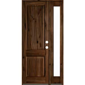 46 in. x 96 in. Knotty Alder Square Top Left-Hand/Inswing Clear Glass Provincial Stain Wood Prehung Front Door with RFSL