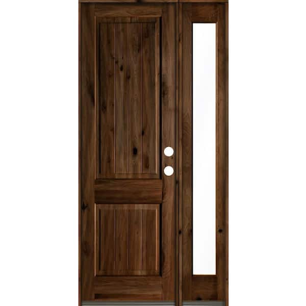 Krosswood Doors 46 in. x 96 in. Knotty Alder Square Top Left-Hand/Inswing Clear Glass Provincial Stain Wood Prehung Front Door with RFSL