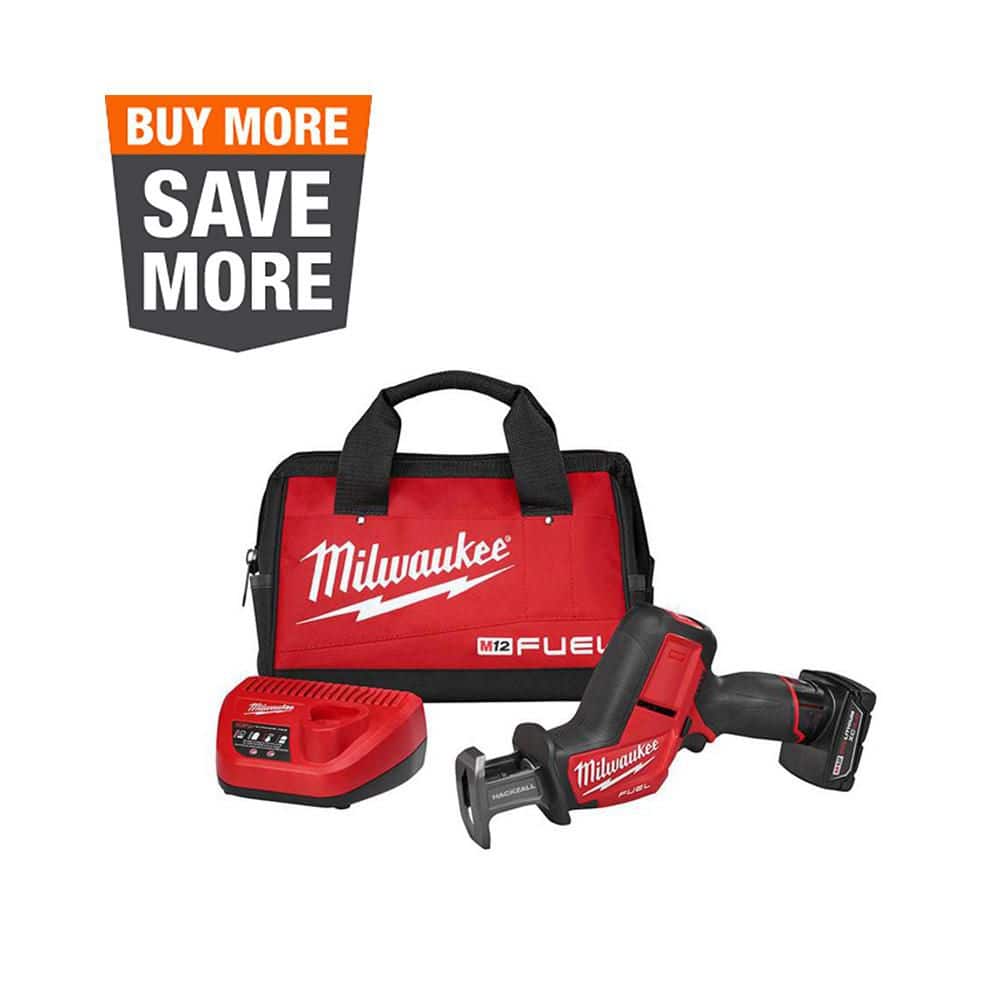 Milwaukee M12 FUEL 12V Lithium Ion Brushless Cordless HACKZALL Reciprocating Saw Kit w One 4.0Ah Batteries Charger Tool Bag 2520 21XC The Home Depot