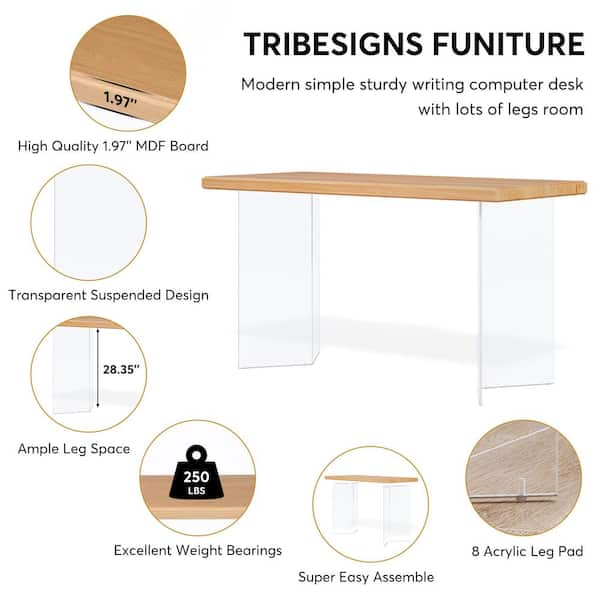 Contemporary Office Desk with Thick Acrylic Cabinet Support Legs